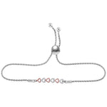 Sterling Silver Womens Round Diamond Rose-tone Heart Bolo Bracelet 1/8 Cttw