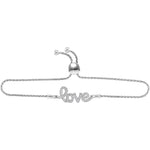 Sterling Silver Womens Round Diamond Love Word Bolo Adjustable Bracelet  Cttw