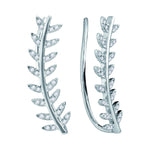 10kt White Gold Womens Round Diamond Floral Leaf Climber Earrings 1/4 Cttw