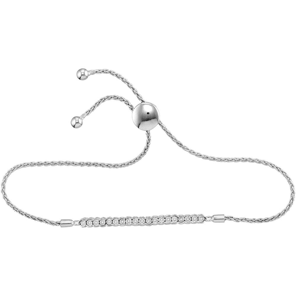 Sterling Silver Womens Round Diamond Single Row Bolo Bracelet 1/20 Cttw