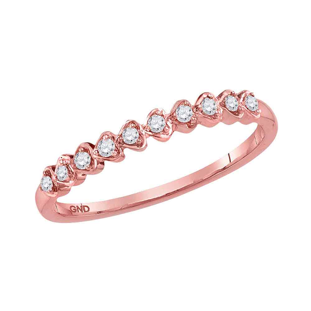 10kt Rose Gold Womens Round Diamond Stackable Band Ring 1/10 Cttw