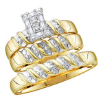 10kt Yellow Gold His & Hers Round Diamond Cluster Matching Bridal Wedding Ring Band Set 1/10 Cttw