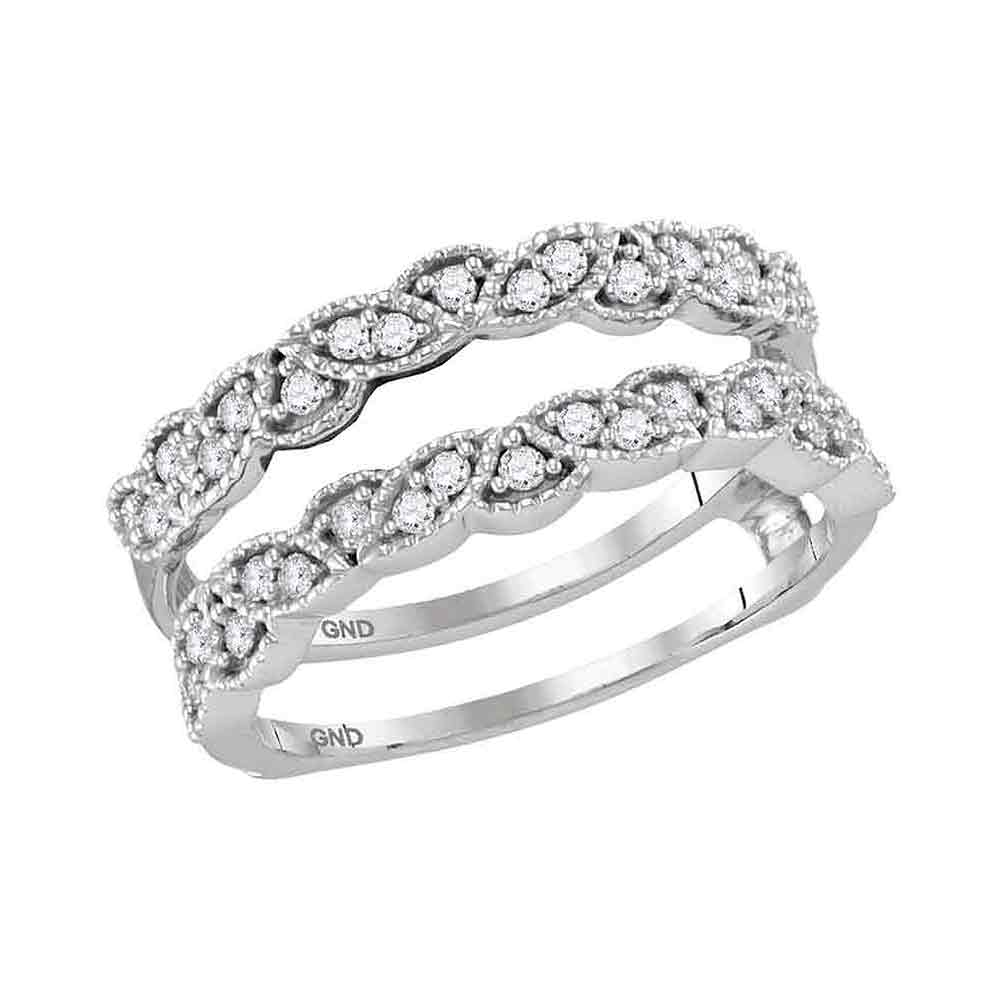 14kt White Gold Womens Round Diamond Milgrain Wrap Ring Guard Enhancer Wedding Band 1/3 Cttw