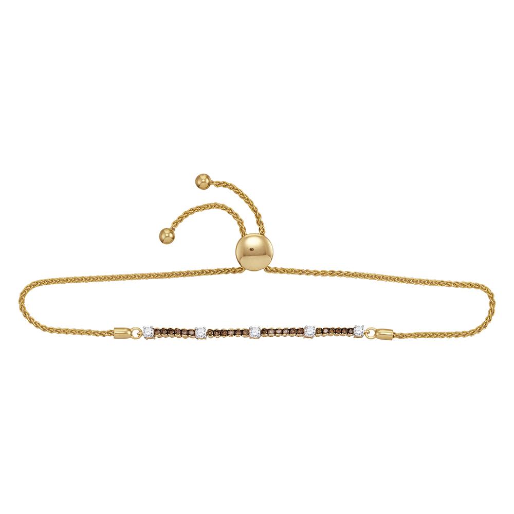 10kt Yellow Gold Womens Round Color Enhanced Brown Diamond Bolo Bracelet 3/4 Cttw