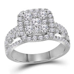 14kt White Gold Womens Round Diamond Cluster Bridal Wedding Engagement Ring 1-1/2 Cttw