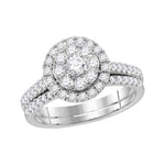 14kt White Gold Womens Round Diamond Halo Bridal Wedding Engagement Ring Band Set 1.00 Cttw