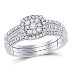10kt White Gold Womens Round Diamond 3-Piece Cluster Bridal Wedding Engagement Ring Band Set 1/2 Cttw