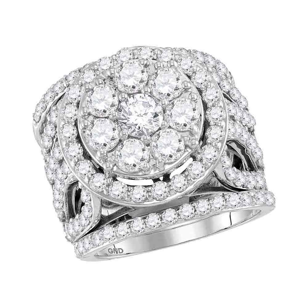 14kt White Gold Womens Round Diamond Halo Bridal Wedding Engagement Ring Band Set 4.00 Cttw