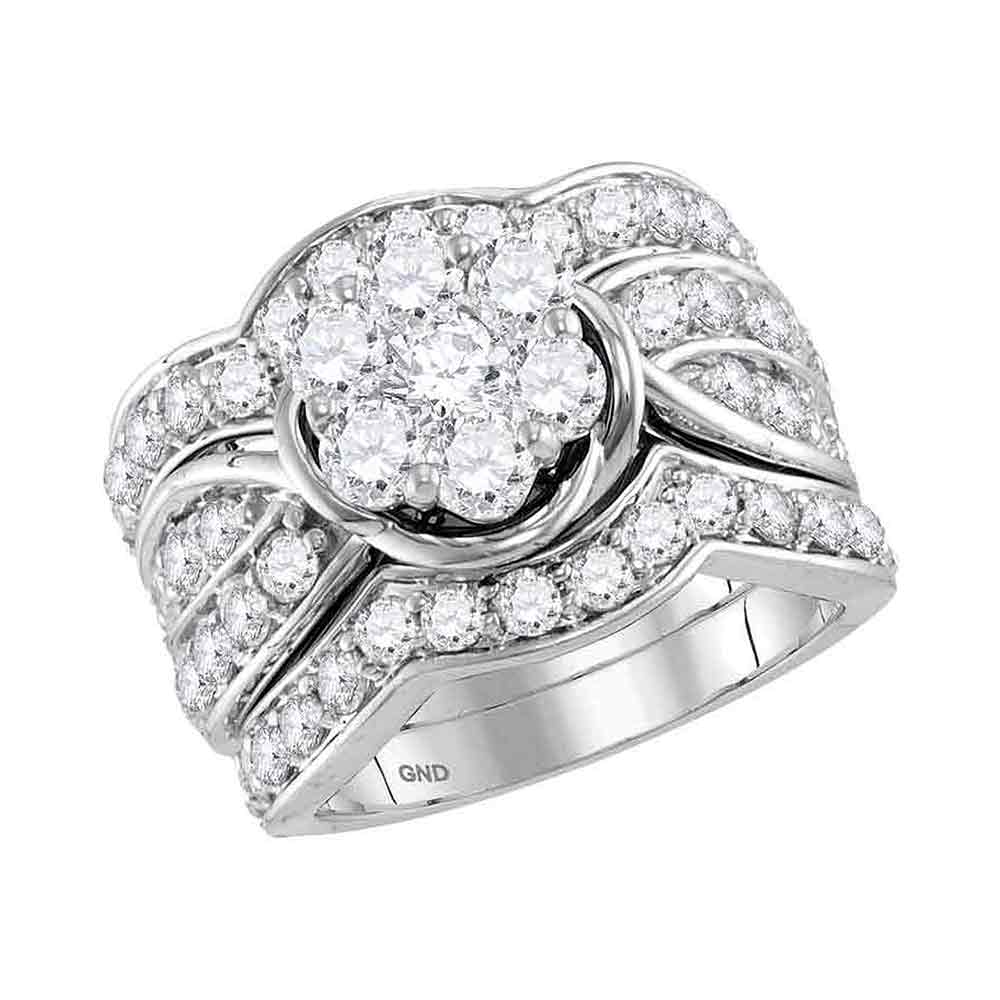 14kt White Gold Womens Round Diamond 3-Piece Flower Bridal Wedding Engagement Ring Band Set 3.00 Cttw
