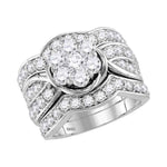 14kt White Gold Womens Round Diamond 3-Piece Flower Bridal Wedding Engagement Ring Band Set 3.00 Cttw