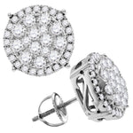 14kt White Gold Womens Round Diamond Concentric Circle Cluster Stud Earrings 2.00 Cttw
