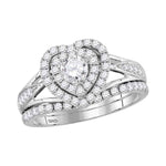 14kt White Gold Womens Round Diamond Heart Bridal Wedding Engagement Ring Band Set 1.00 Cttw