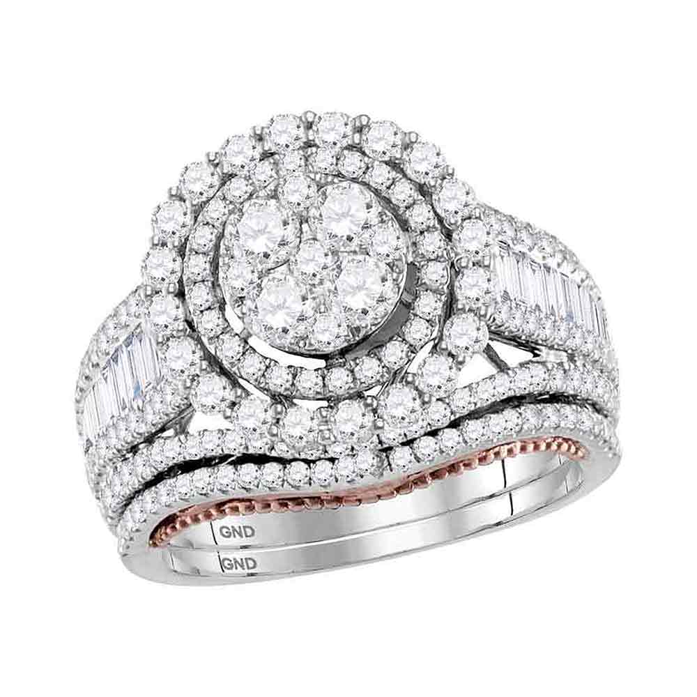 14kt Two-tone Gold Womens Round Diamond Bridal Wedding Engagement Ring Band Set 2-3/8 Cttw
