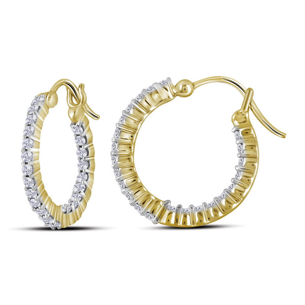 14kt Yellow Gold Womens Round Diamond Single Row Hoop Earrings 1/2 Cttw