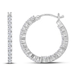 14kt White Gold Womens Round Diamond Single Row Hoop Earrings 1.00 Cttw