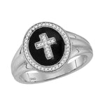 10kt White Gold Mens Round Diamond Cross Crucifix Fashion Ring 1/6 Cttw