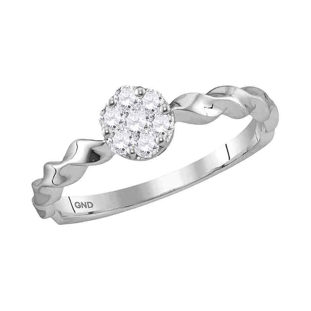 10kt White Gold Womens Round Diamond Flower Cluster Stackable Band Ring 1/4 Cttw