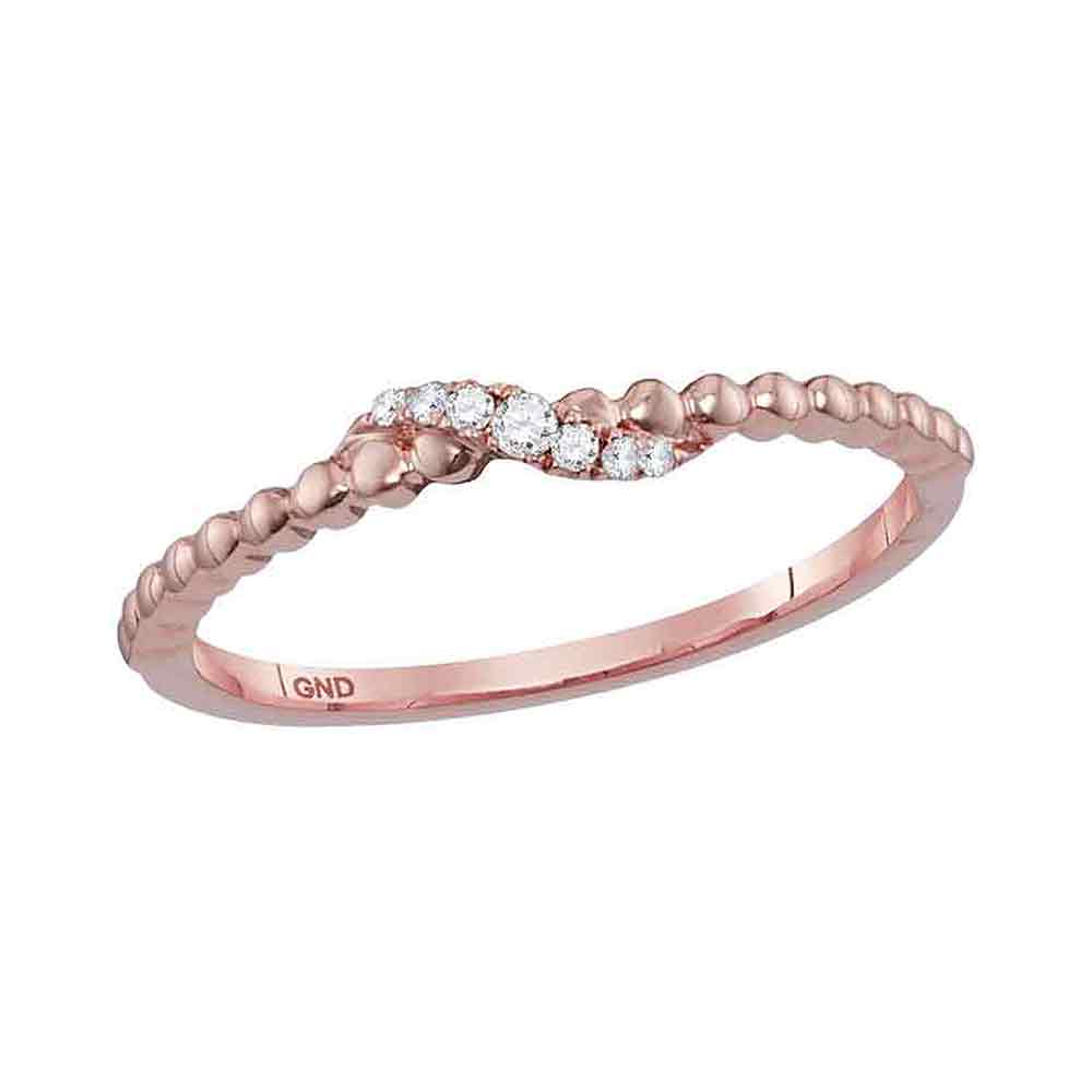 10kt Rose Gold Womens Round Diamond Crossover Stackable Band Ring 1/20 Cttw