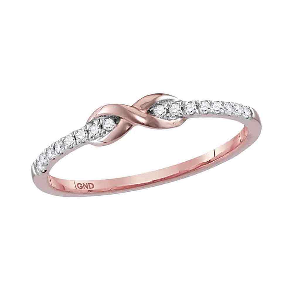 10kt Rose Gold Womens Round Diamond Infinity Knot Stackable Band Ring 1/10 Cttw