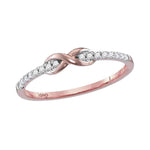 10kt Rose Gold Womens Round Diamond Infinity Knot Stackable Band Ring 1/10 Cttw