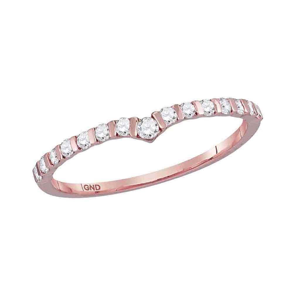 10kt Rose Gold Womens Round Diamond Chevron Stackable Band Ring 1/4 Cttw