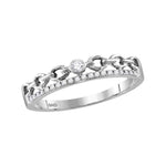 10kt White Gold Womens Round Diamond Rolo Link Stackable Band Ring 1/12 Cttw