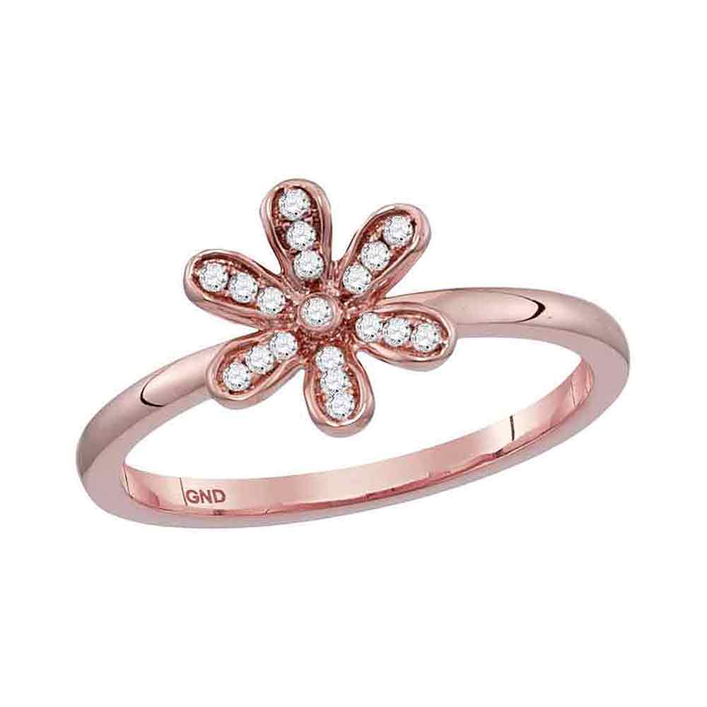 10kt Rose Gold Womens Round Diamond Flower Floral Stackable Band Ring 1/10 Cttw