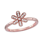 10kt Rose Gold Womens Round Diamond Flower Floral Stackable Band Ring 1/10 Cttw