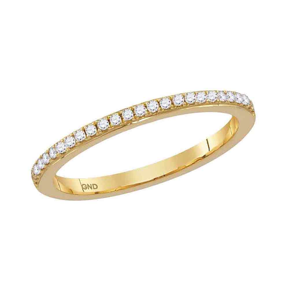 10kt Yellow Gold Womens Round Diamond Single Row Stackable Band Ring 1/8 Cttw