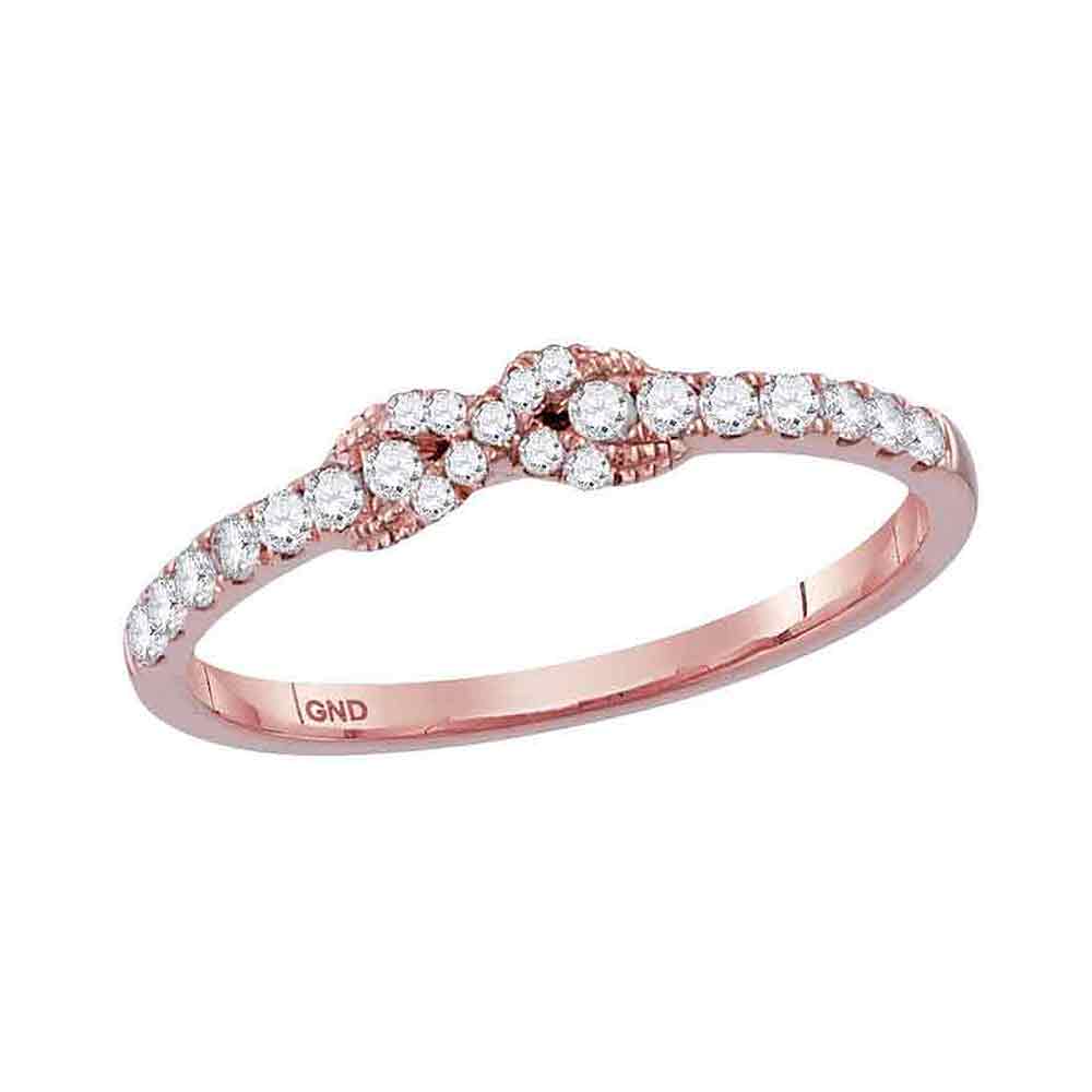 10kt Rose Gold Womens Round Diamond Infinity Knot Stackable Band Ring 1/4 Cttw