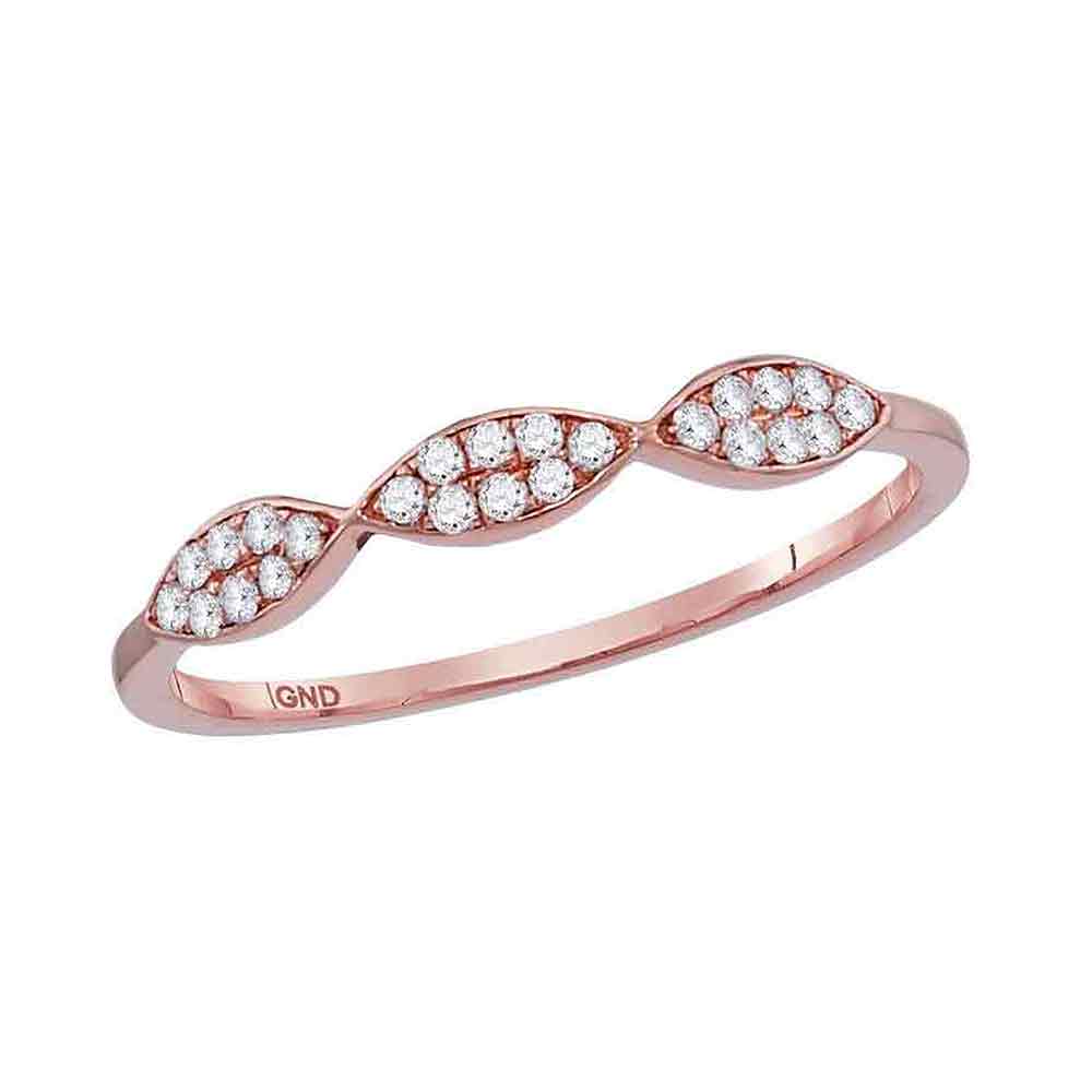 10kt Rose Gold Womens Round Diamond Oval Cluster Stackable Band Ring 1/8 Cttw