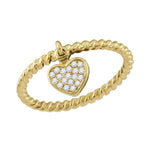 10kt Yellow Gold Womens Round Diamond Heart Dangle Rope Stackable Band Ring 1/10 Cttw