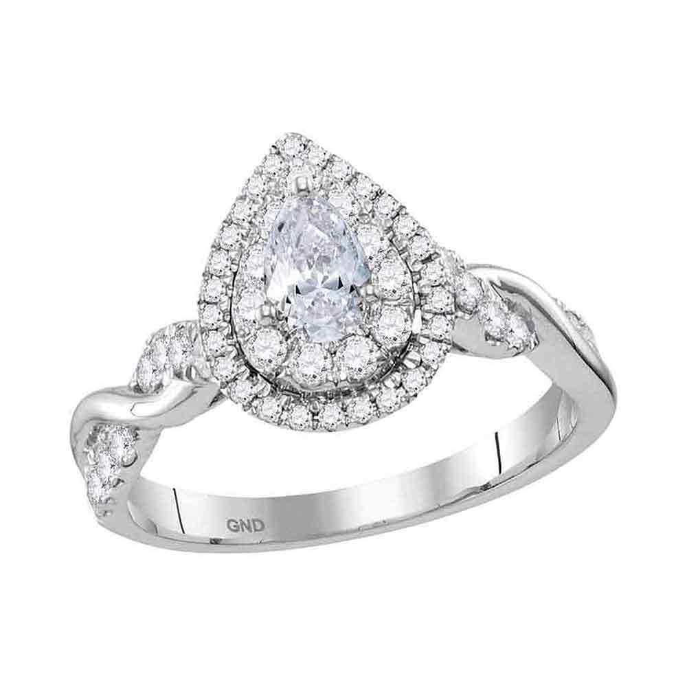 14kt White Gold Womens Pear Diamond Solitaire Twist Bridal Wedding Engagement Ring 1.00 Cttw