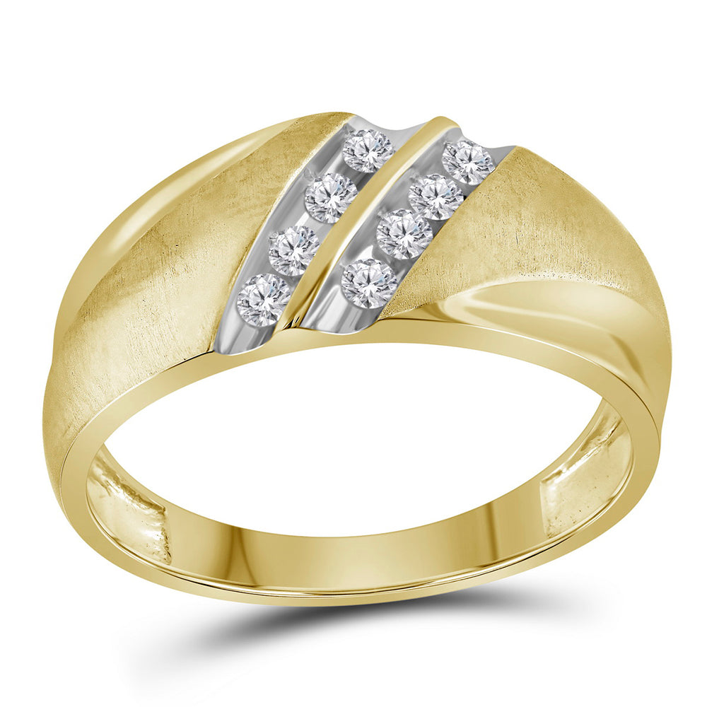10kt Two-tone Yellow Gold Mens Round Diamond Band 2-Row Wedding Ring 1/4 Cttw