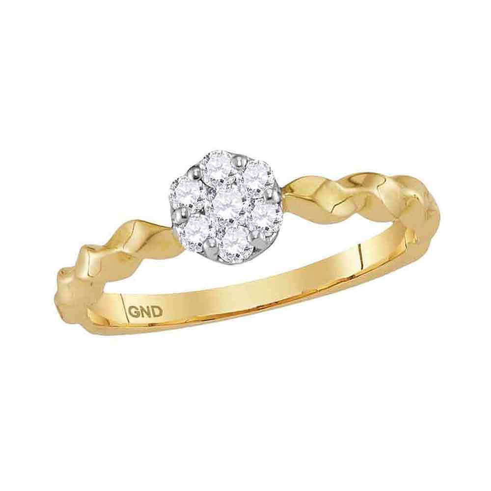 10kt Yellow Gold Womens Round Diamond Flower Cluster Stackable Band Ring 1/4 Cttw