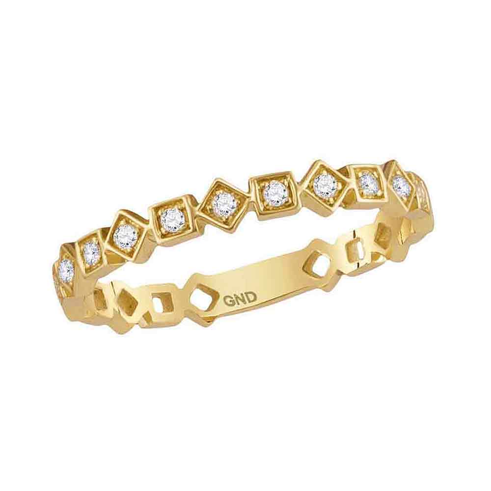 10kt Yellow Gold Womens Round Diamond Squares Stackable Band Ring 1/10 Cttw