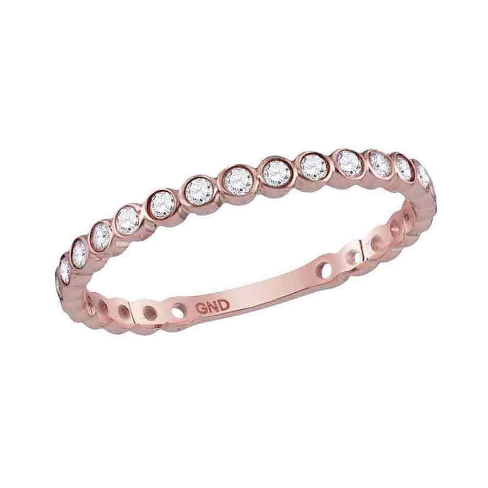 10kt Rose Gold Womens Round Diamond Stackable Band Ring 1/5 Cttw