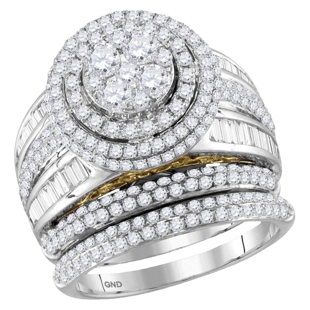 14kt Two-tone White Gold Womens Round Diamond Cluster Bridal Wedding Engagement Ring Band Set 2-1/2 Cttw