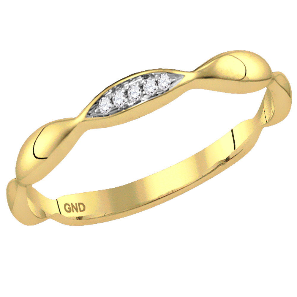 10kt Yellow Gold Womens Round Diamond Contour Stackable Band Ring .02 Cttw