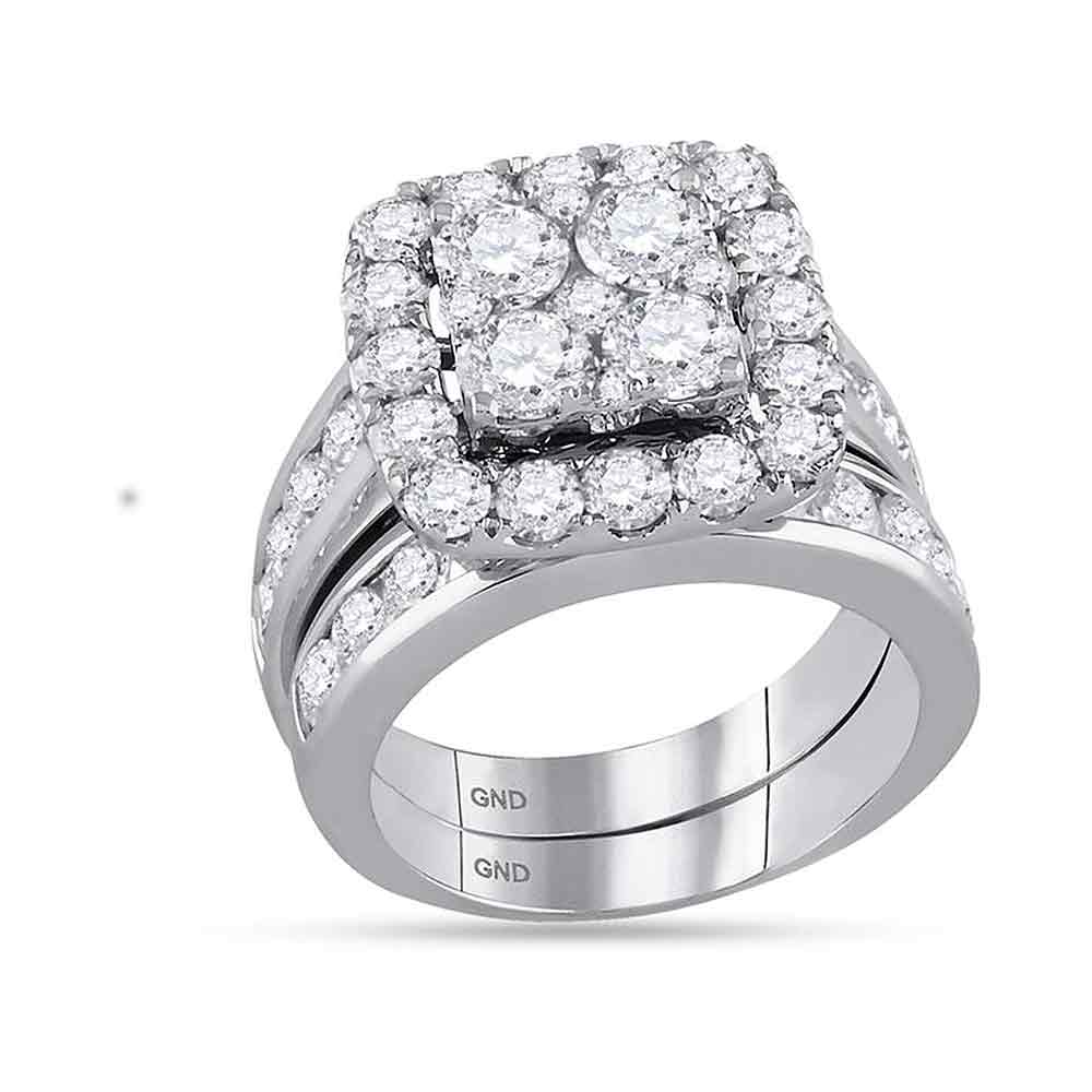 14kt White Gold Womens Round Diamond Square Cluster Bridal Wedding Engagement Ring Band Set 4-1/4 Cttw