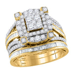 14kt Yellow Gold Womens Round Diamond Cluster Bridal Wedding Engagement Ring Band Set 1-3/4 Cttw