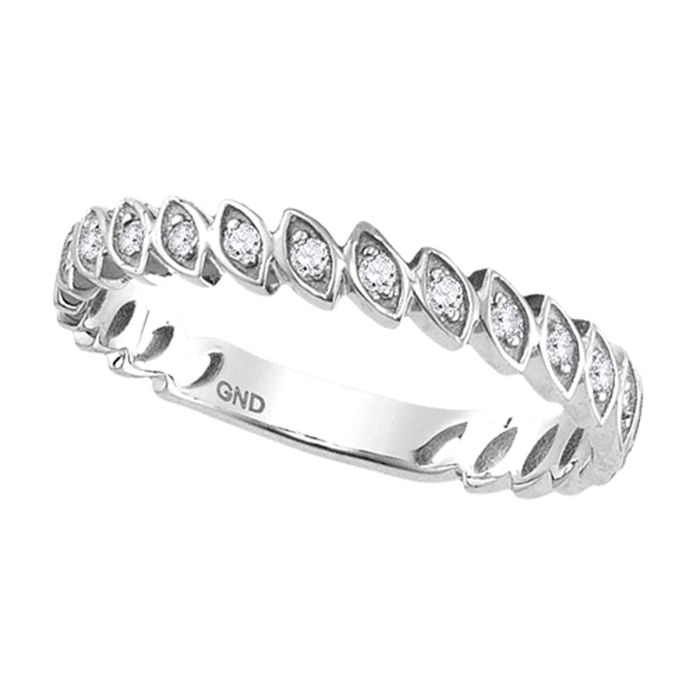 10kt White Gold Womens Round Diamond Ovals Stackable Band Ring 1/10 Cttw
