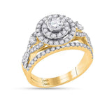 14kt Yellow Gold Womens Round Diamond Halo Bridal Wedding Engagement Ring Band Set 1-1/2 Cttw