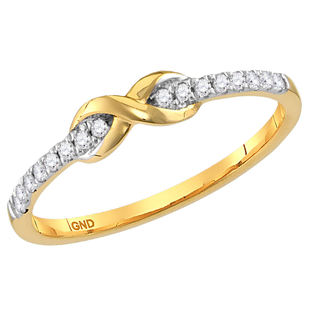 10kt Yellow Gold Womens Round Diamond Infinity Knot Stackable Ring 1/10 Cttw