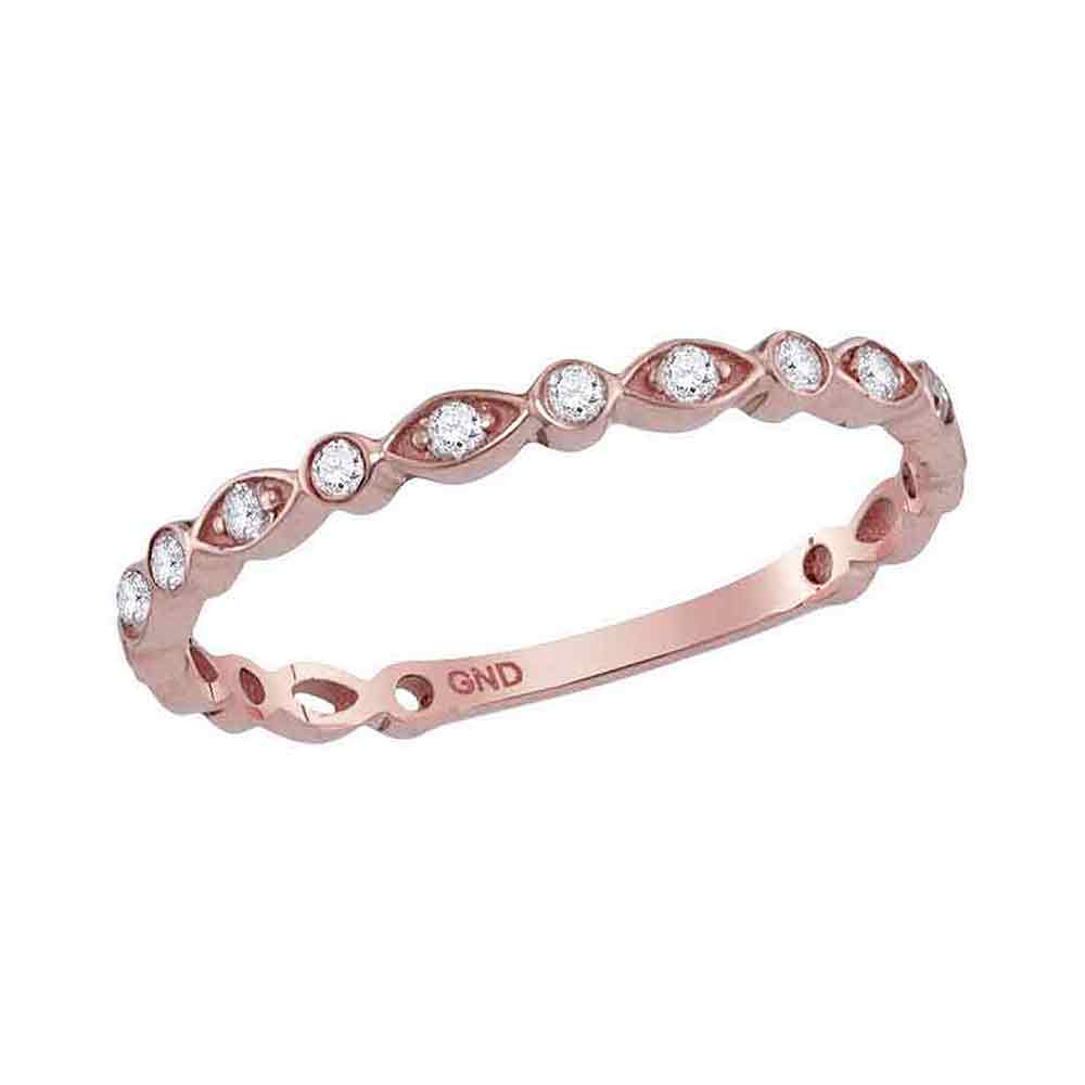 10kt Rose Gold Womens Round Diamond Stackable Band Ring 1/8 Cttw