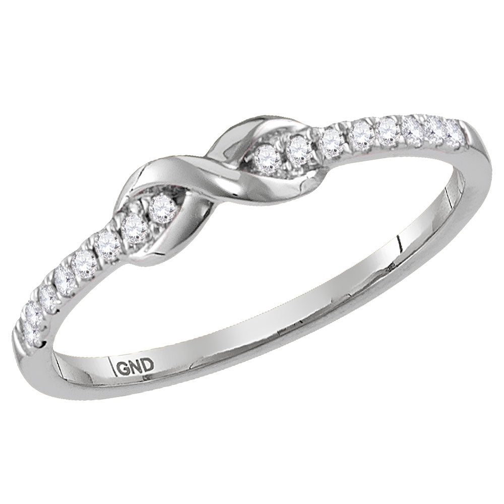 10kt White Gold Womens Round Diamond Infinity Knot Stackable Ring 1/10 Cttw