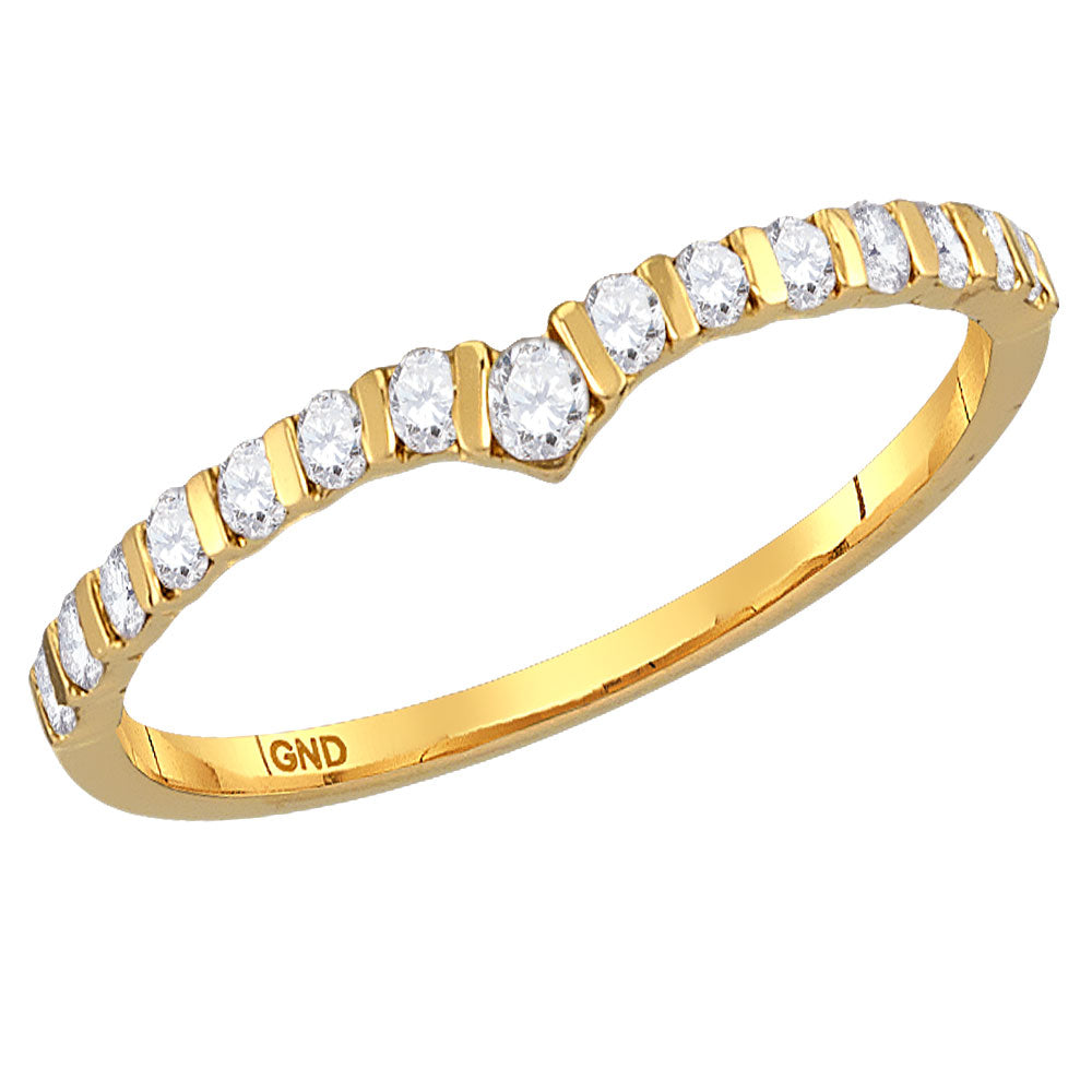 10kt Yellow Gold Womens Round Diamond Chevron Stackable Band Ring 1/4 Cttw