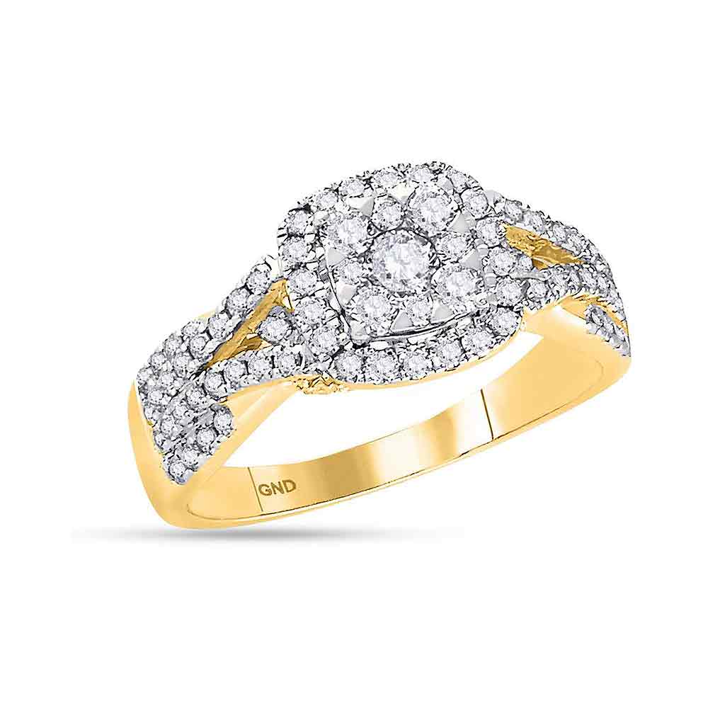 14kt Yellow Gold Womens Round Diamond Square Cluster Bridal Wedding Engagement Ring 1.00 Cttw