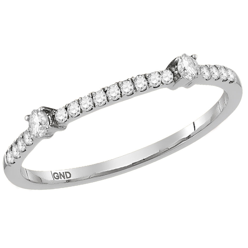 10kt White Gold Womens Round Diamond Single Row Stackable Band Ring 1/6 Cttw