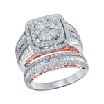 14kt Two-tone White Gold Womens Round Diamond Cluster Bridal Wedding Engagement Ring Band Set 2-5/8 Cttw